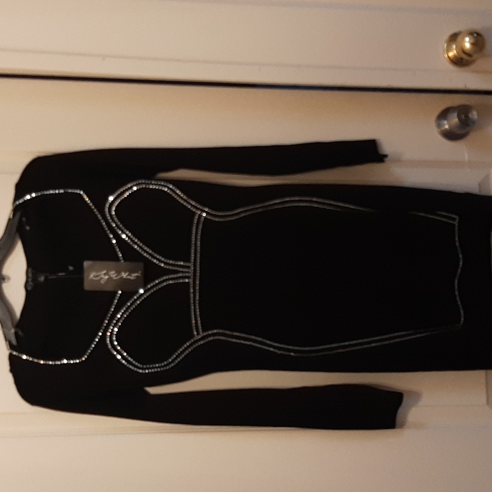 COPY - Say What Body Outline Sequenced Black dress